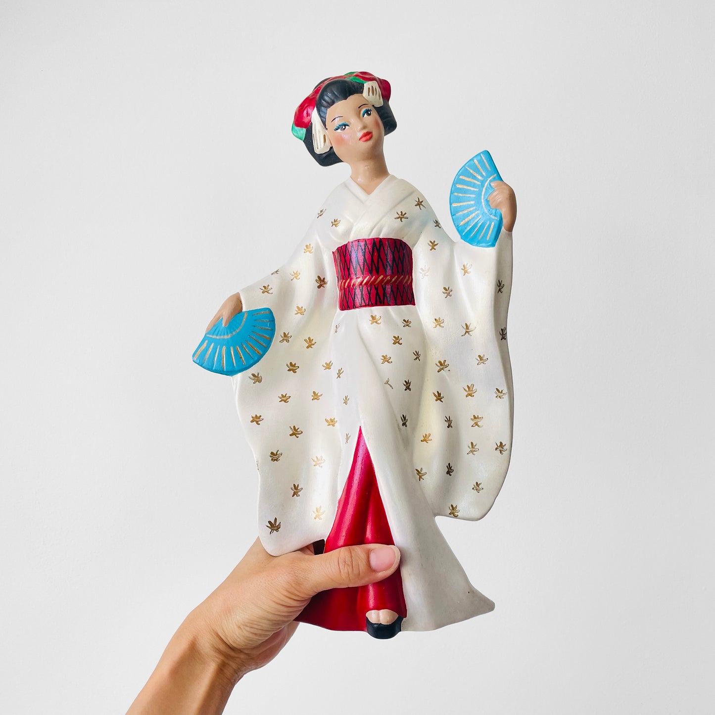 Mid-Century Porcelain Hand-Painted Japanese Geisha Statue