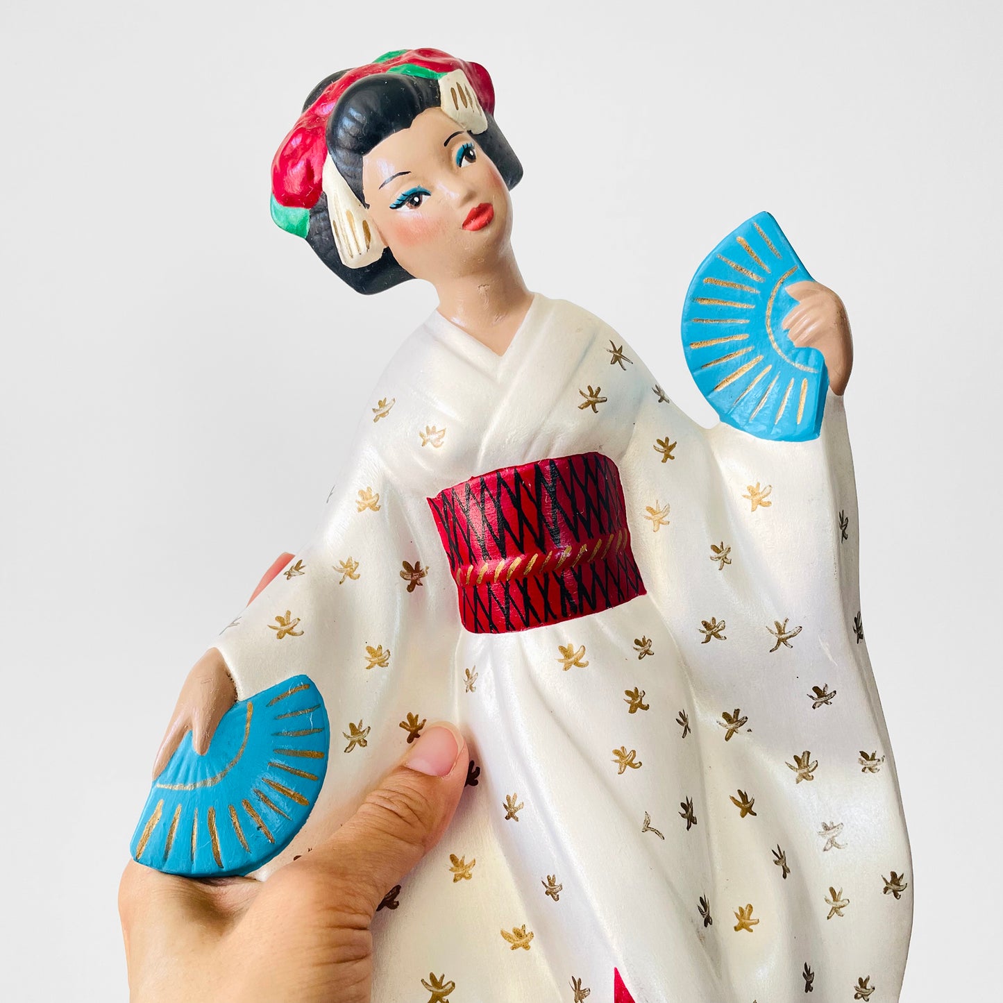 Mid-Century Porcelain Hand-Painted Japanese Geisha Statue