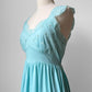 1960s Blue Turquoise Lace Sweetheart Neck Belted Slip Night Dress - S/M