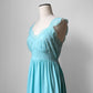 1960s Blue Turquoise Lace Sweetheart Neck Belted Slip Night Dress - S/M