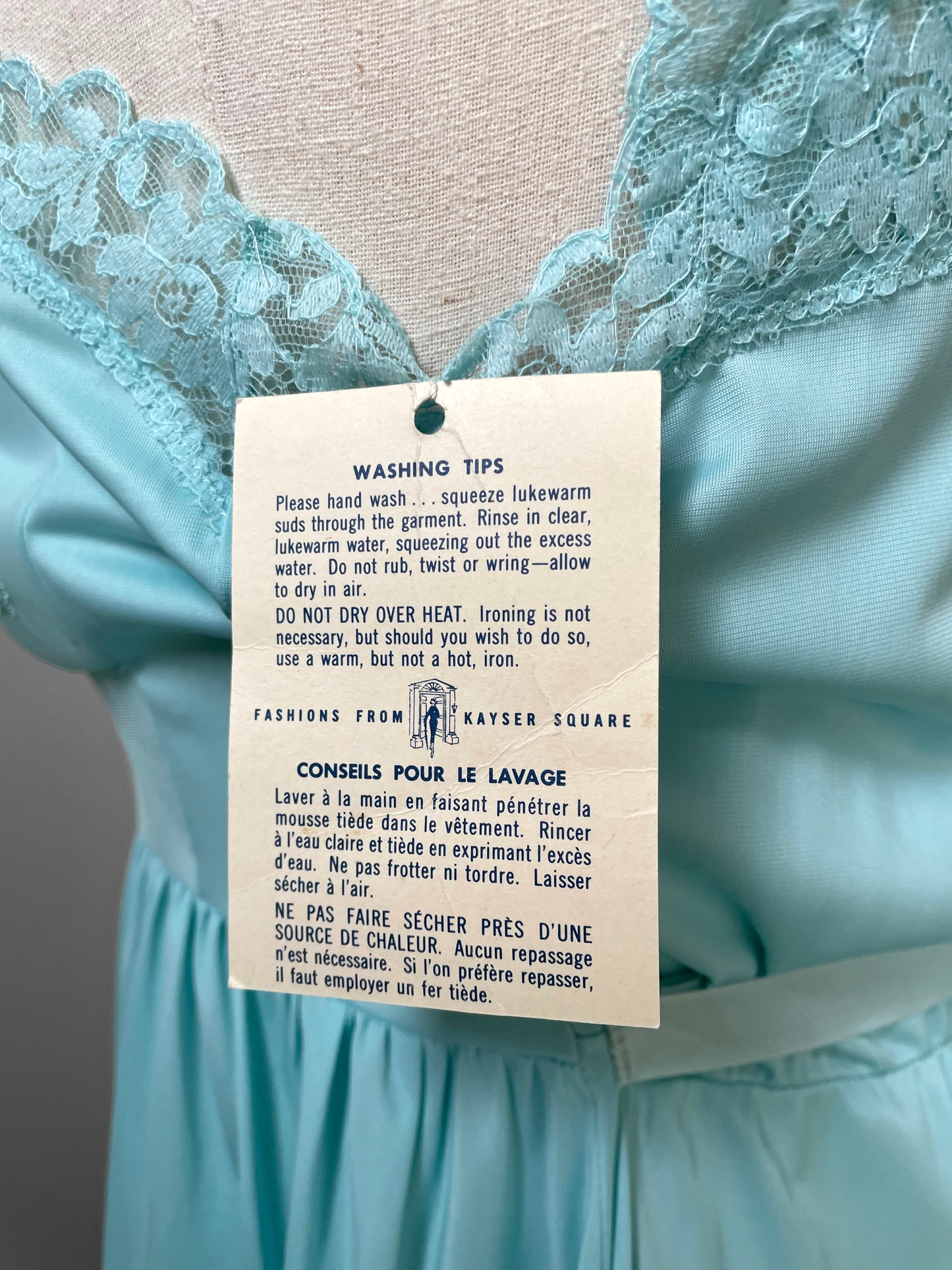 1960s Blue Turquoise Lace Sweetheart Neck Belted Slip Night Dress - S/M