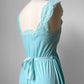 1960s Blue Turquoise Lace Sweetheart Neck Belted Slip Night Dress - S/M