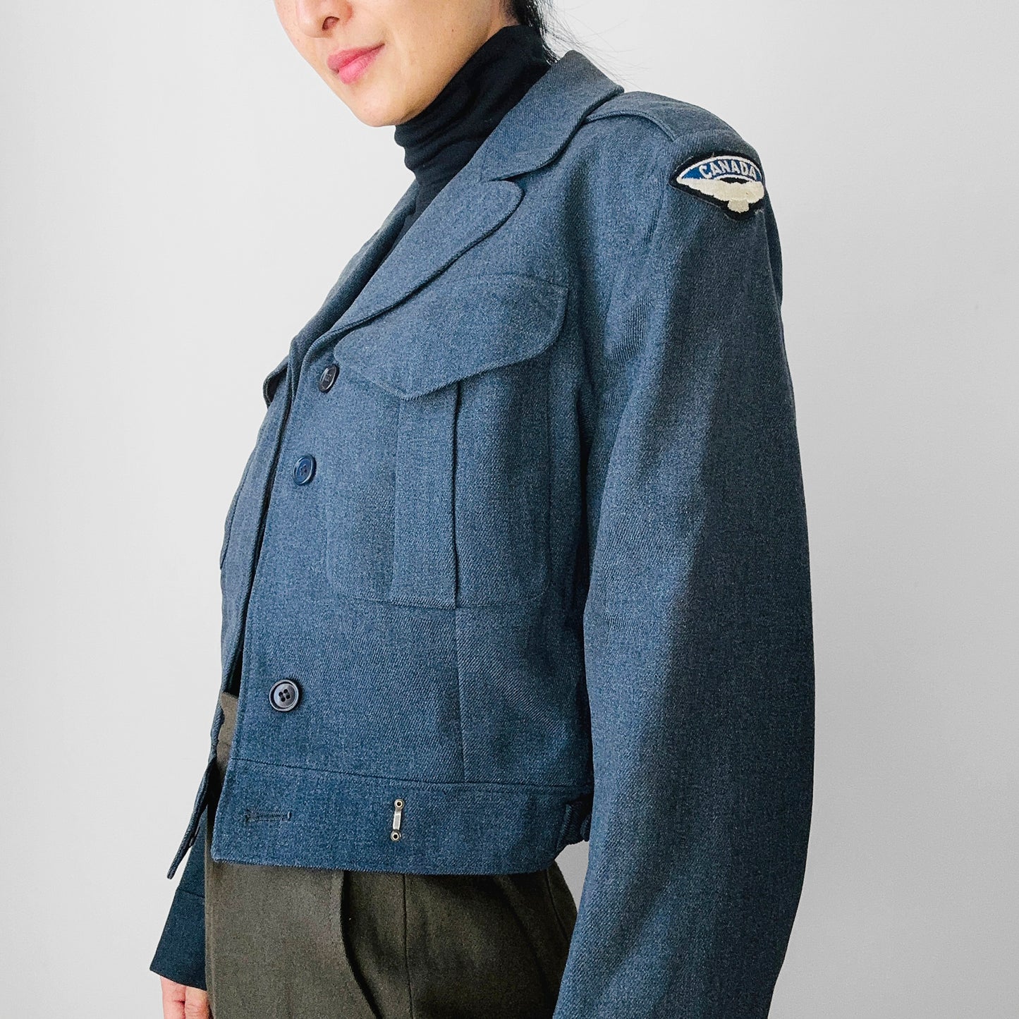 1950s Slate Blue Air Force Crop Wool Military Flight Jacket - S/M