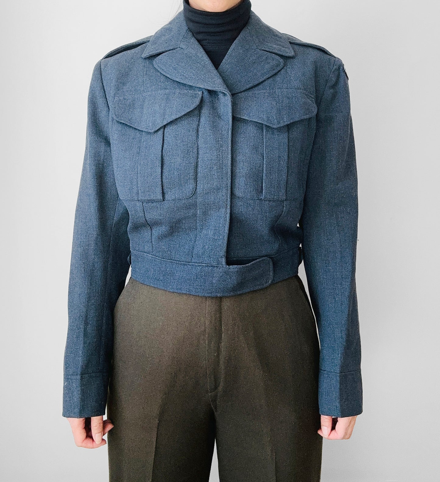 1950s Slate Blue Air Force Crop Wool Military Flight Jacket - S/M