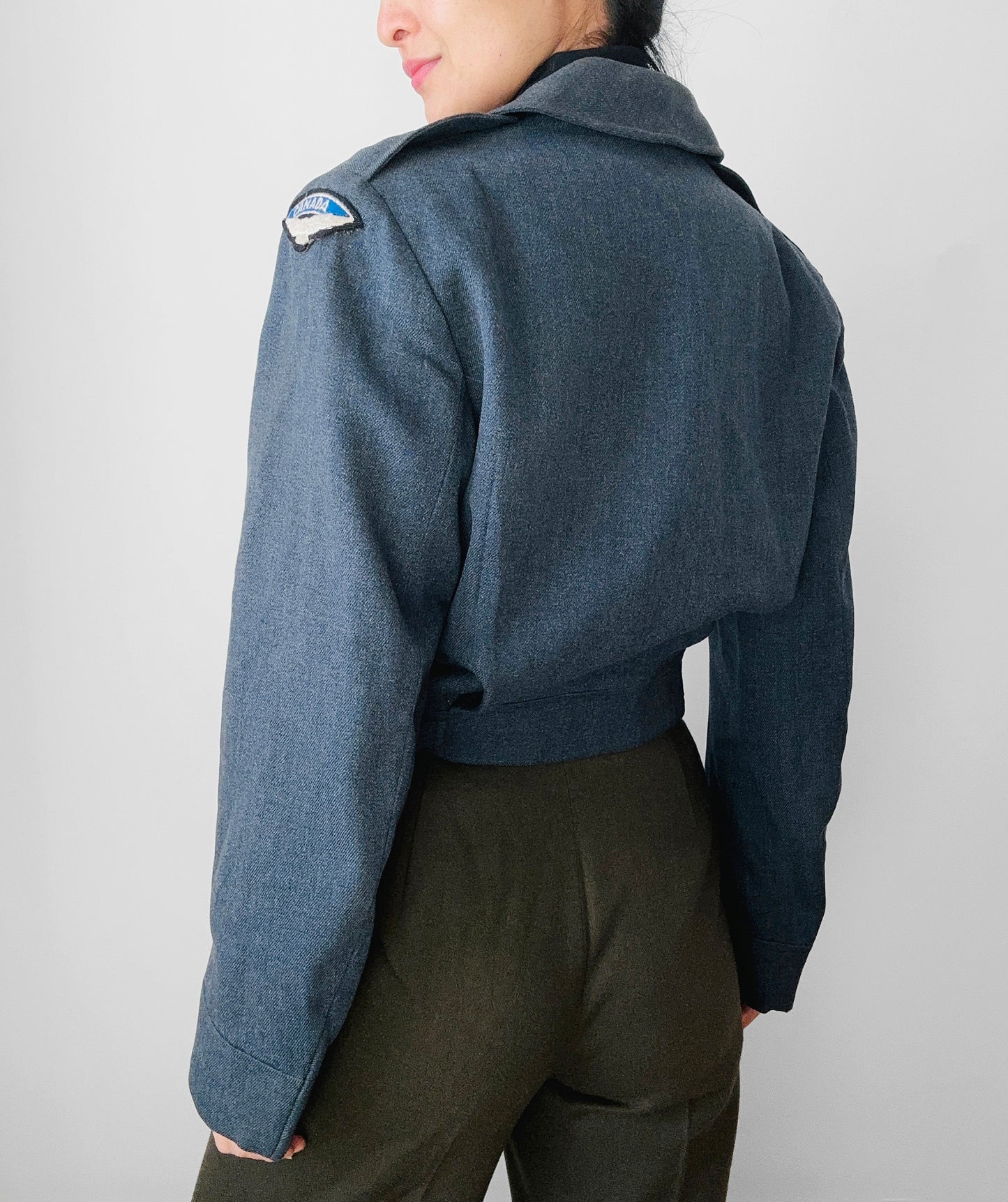 1950s Slate Blue Air Force Crop Wool Military Flight Jacket - S/M