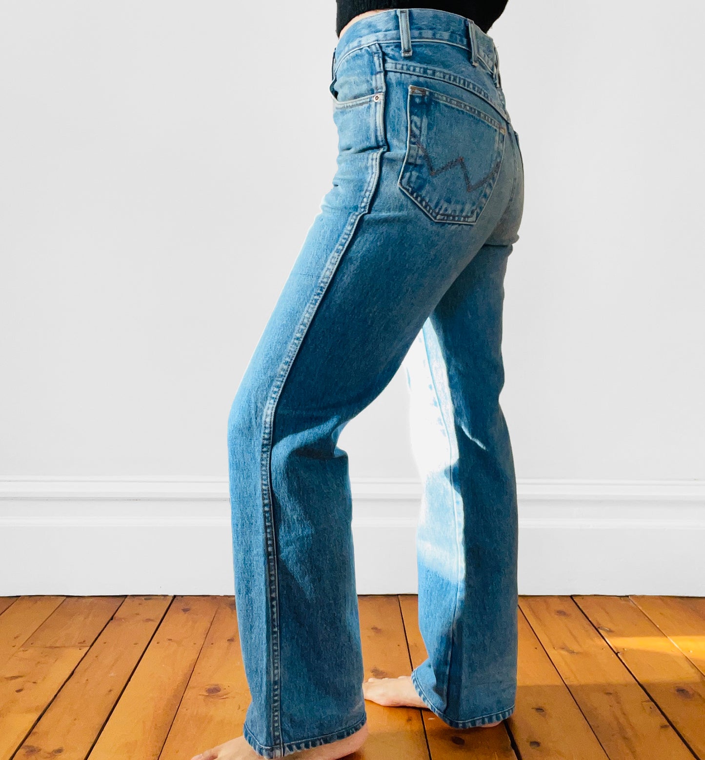 Faded Distressed Well-Worn Grunge Bootcut WRANGLER Denim Jeans