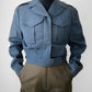 1950s Slate Blue Air Force Crop Wool Military Flight Jacket - S/M