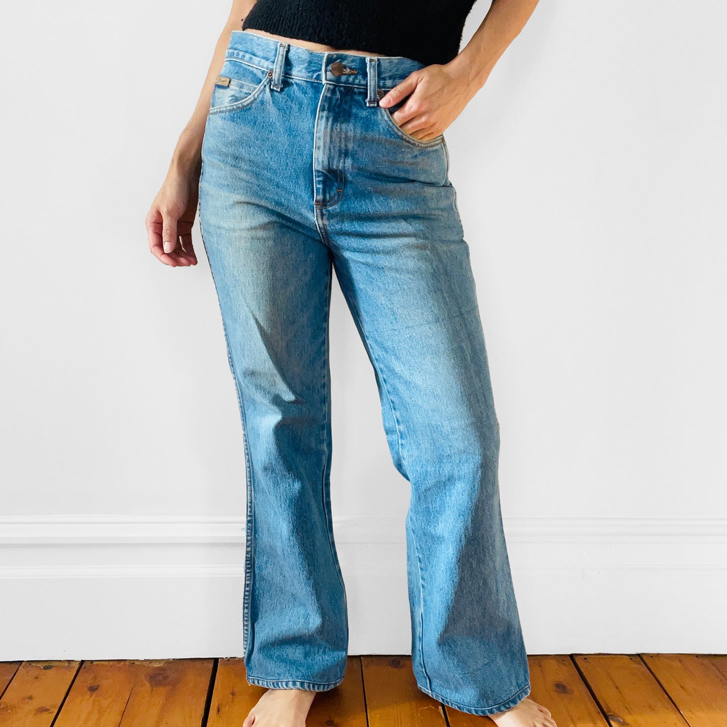 Faded Distressed Well-Worn Grunge Bootcut WRANGLER Denim Jeans