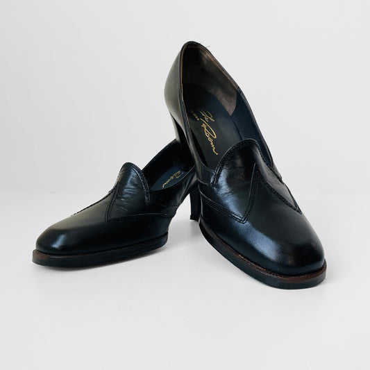 1960s Black St. Regis Leather Slip-On Heels - Sz. 6D