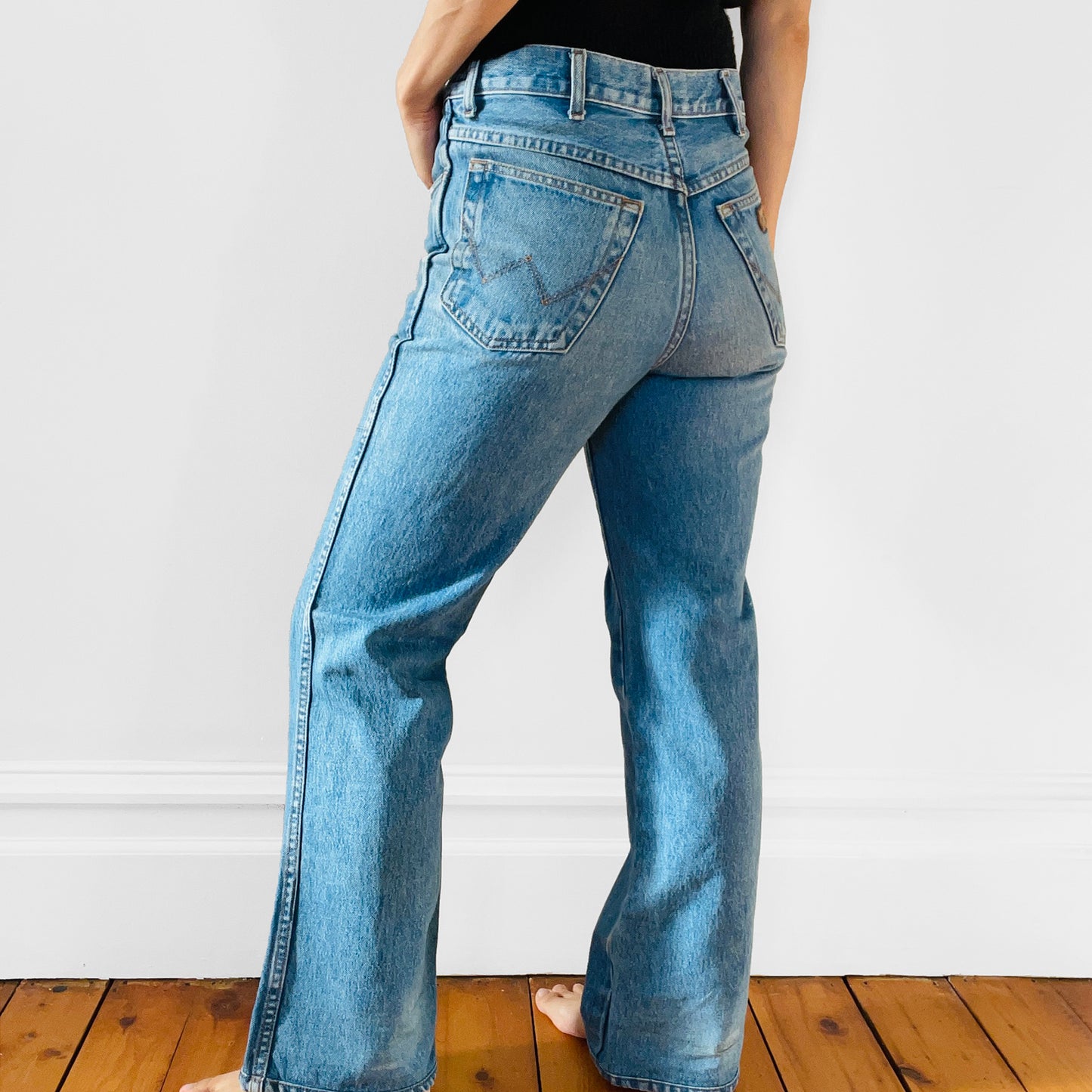 Faded Distressed Well-Worn Grunge Bootcut WRANGLER Denim Jeans