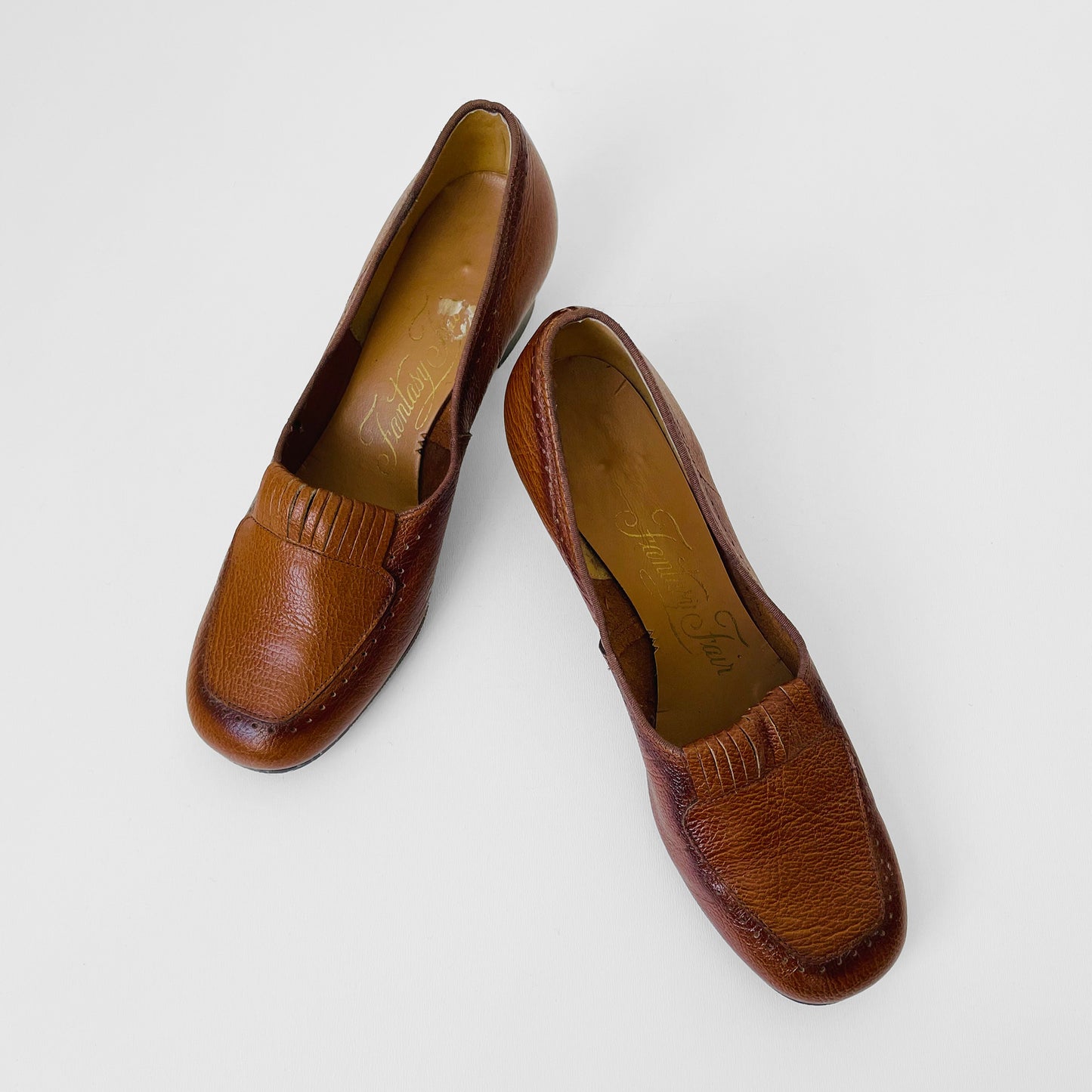 1970s Tobacco Tan Leather Slip-Ons - Sz. 7M