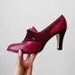 1960s Cherry Red Lace Up Leather and Suede High-Heeled Shoes - Sz. 9.5M