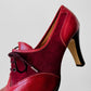 1960s Cherry Red Lace Up Leather and Suede High-Heeled Shoes - Sz. 9.5M