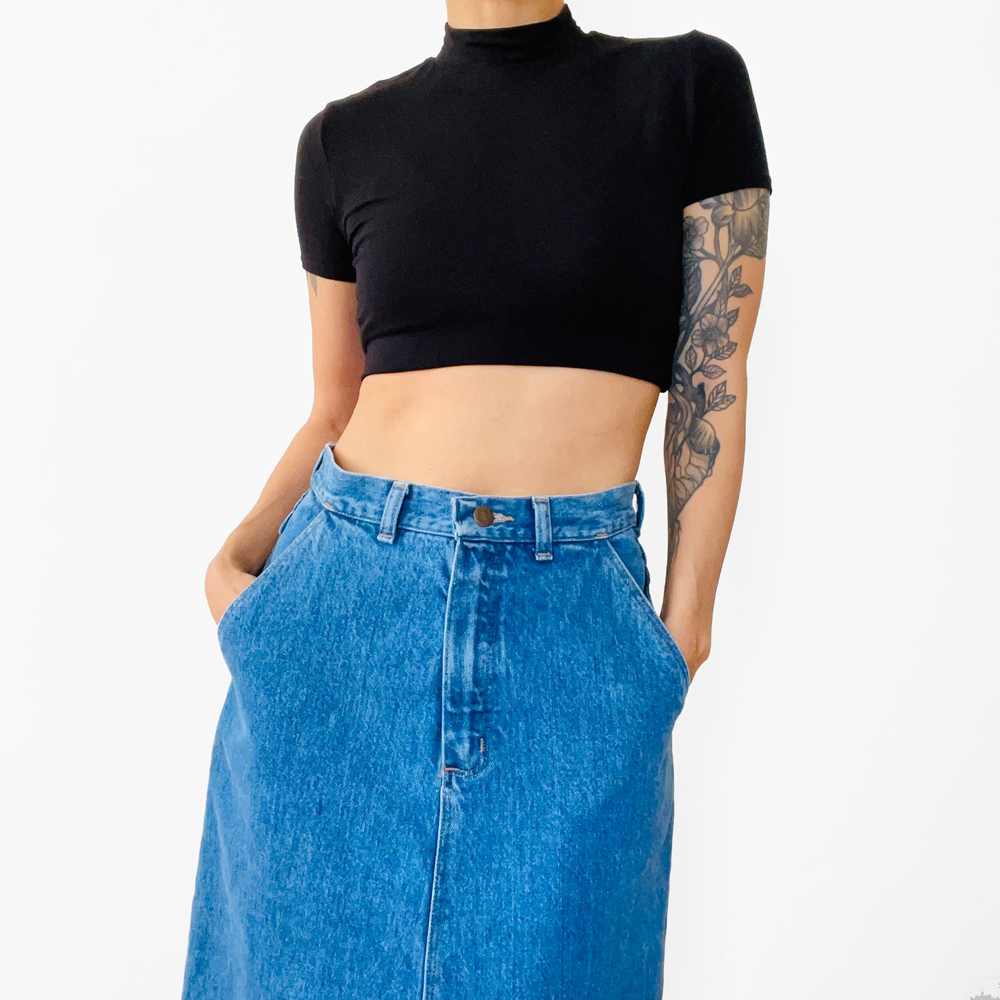 1970s WRANGLER High-Waisted Aline Denim Jean Skirt - Waist 27.5