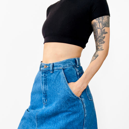 1970s WRANGLER High-Waisted Aline Denim Jean Skirt - Waist 27.5