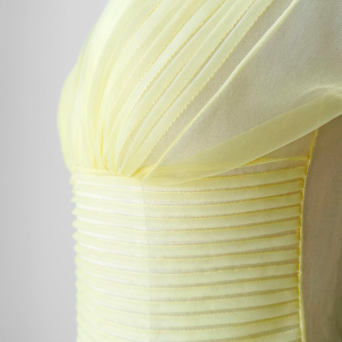 1950s-1960s Sheer Yellow Silk Gauze Pleated Ballroom Gown Style Slip Dress - Sz. S