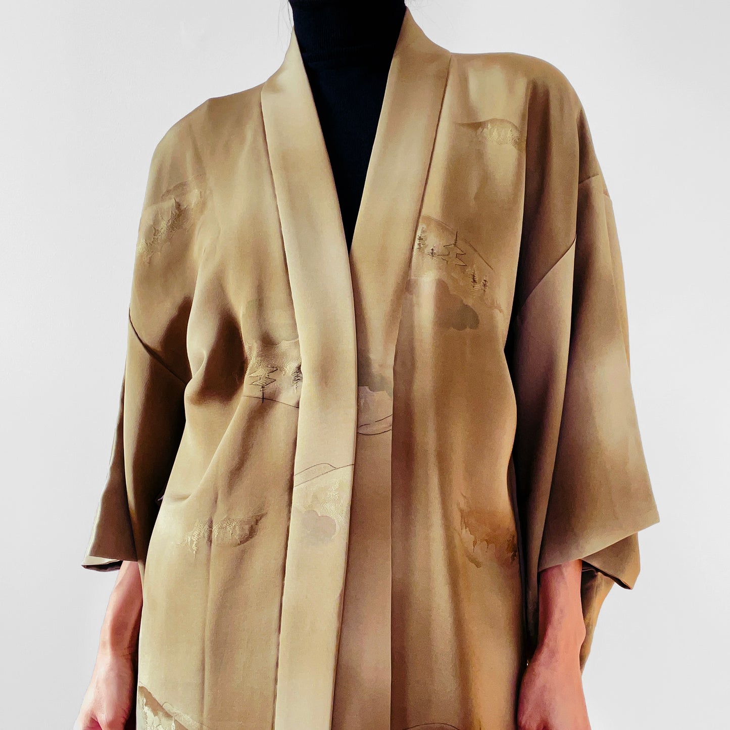 Vintage, 1980s, 80s, Japanese, Silk, Gold-Toned, Lined, Haori, Kimono, Jacket