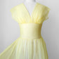 1950s-1960s Sheer Yellow Silk Gauze Pleated Ballroom Gown Style Slip Dress - Sz. S