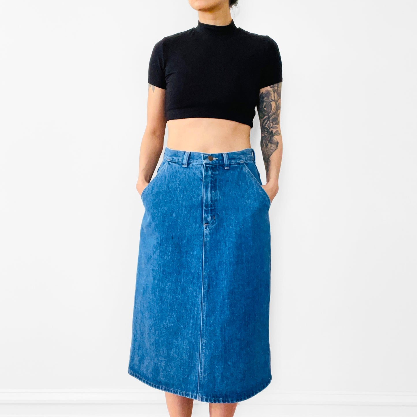 1970s WRANGLER High-Waisted Aline Denim Jean Skirt - Waist 27.5