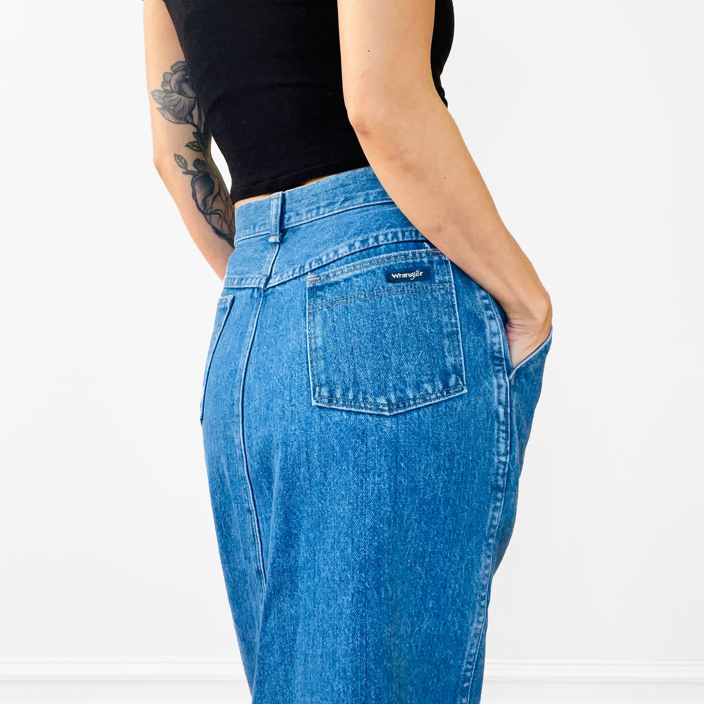 1970s WRANGLER High-Waisted Aline Denim Jean Skirt - Waist 27.5