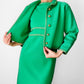 1960s Apple Green and Gold Crop Jacket Wool Blended Knit Dress Set - Sz. S