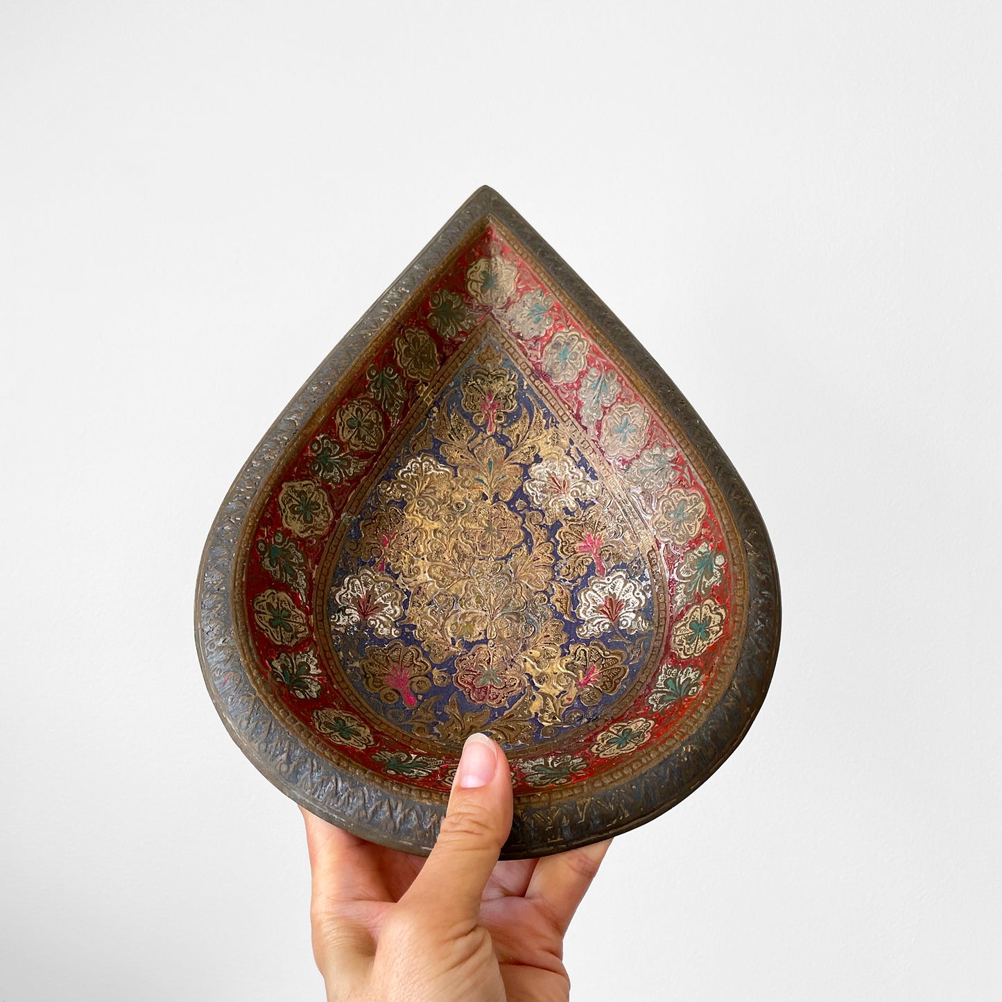 Hand-Painted Etched Brass Footed Dish