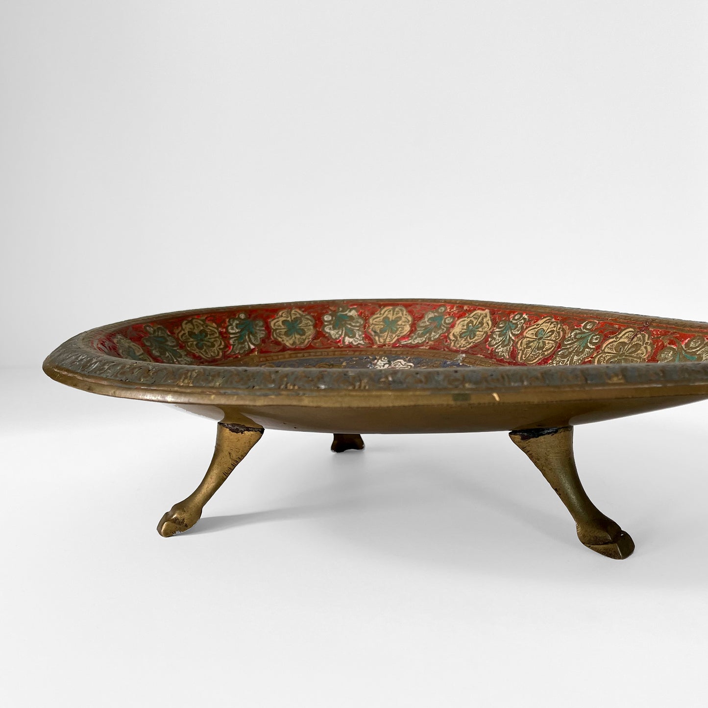 Hand-Painted Etched Brass Footed Dish