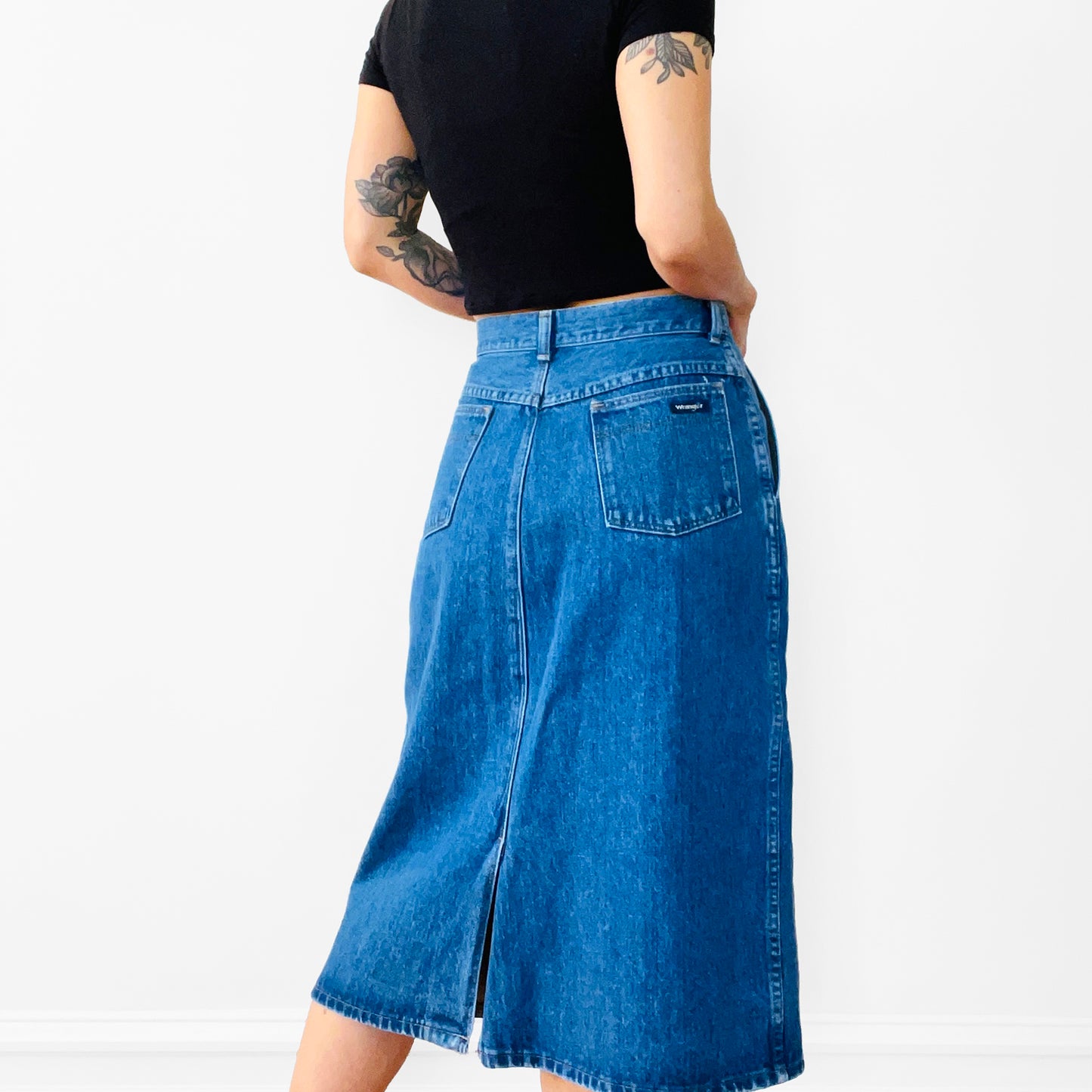 1970s WRANGLER High-Waisted Aline Denim Jean Skirt - Waist 27.5