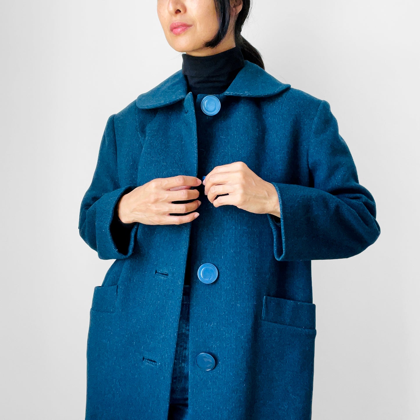 1960s Teal Wool Big Button Coat