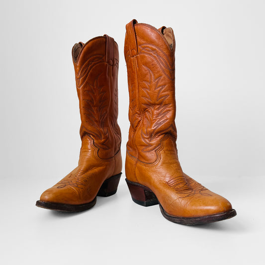 1970s Tobacco Tan Stitched Leather Western Boots - Sz. 7B