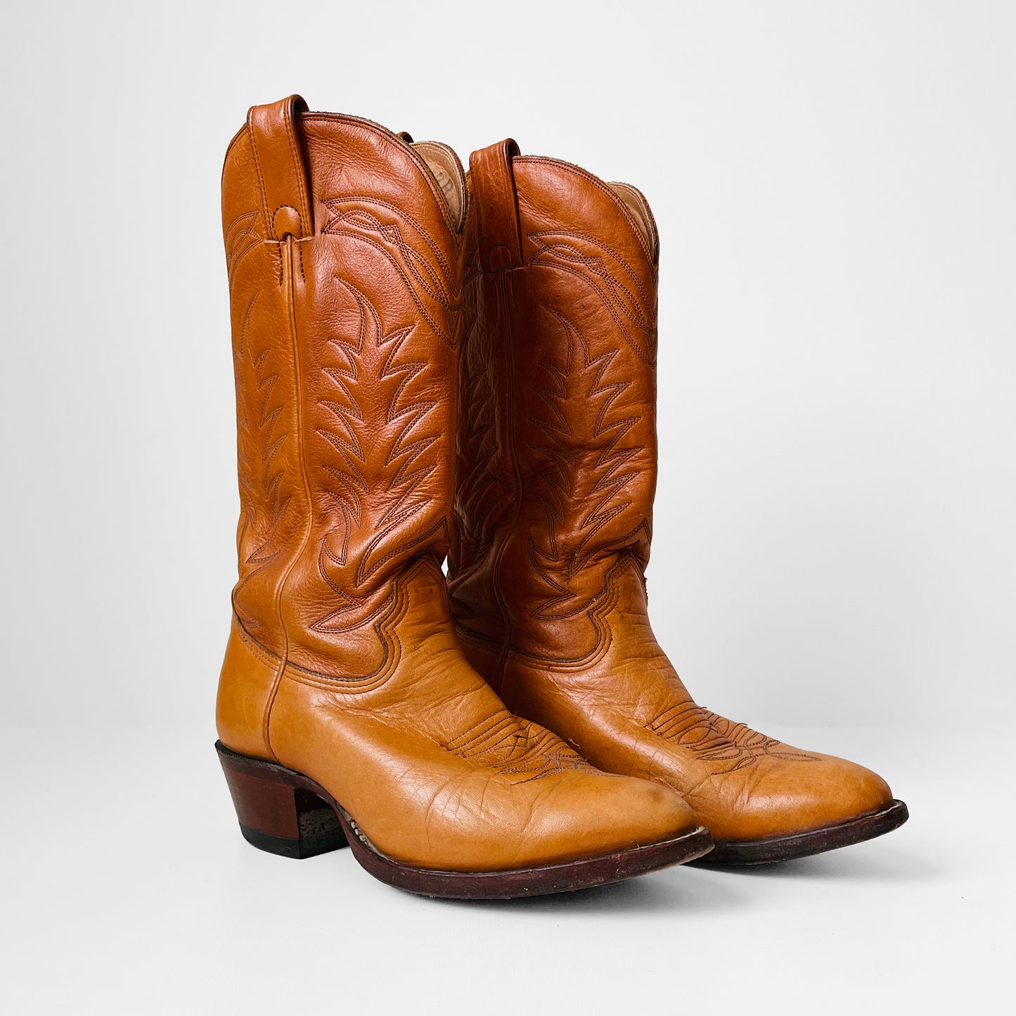 1970s Tobacco Tan Stitched Leather Western Boots - Sz. 7B