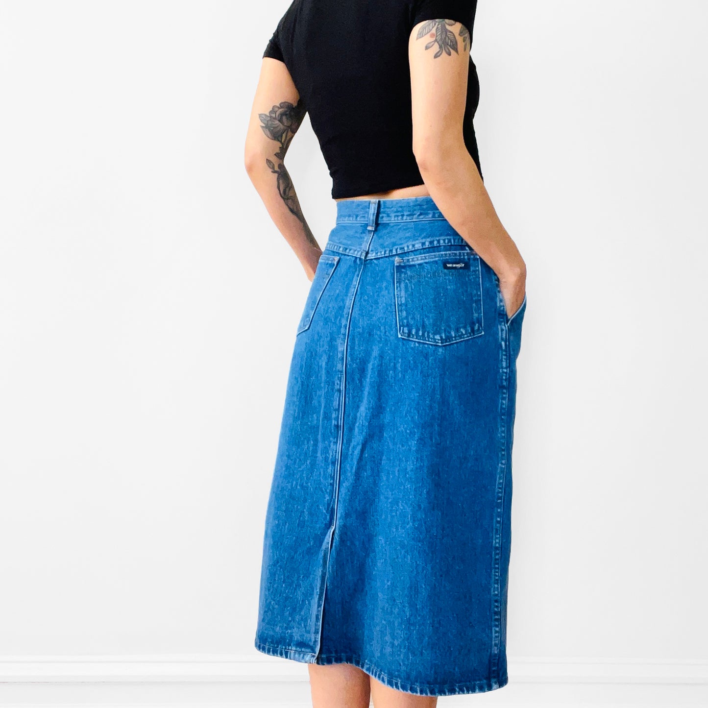 1970s WRANGLER High-Waisted Aline Denim Jean Skirt - Waist 27.5