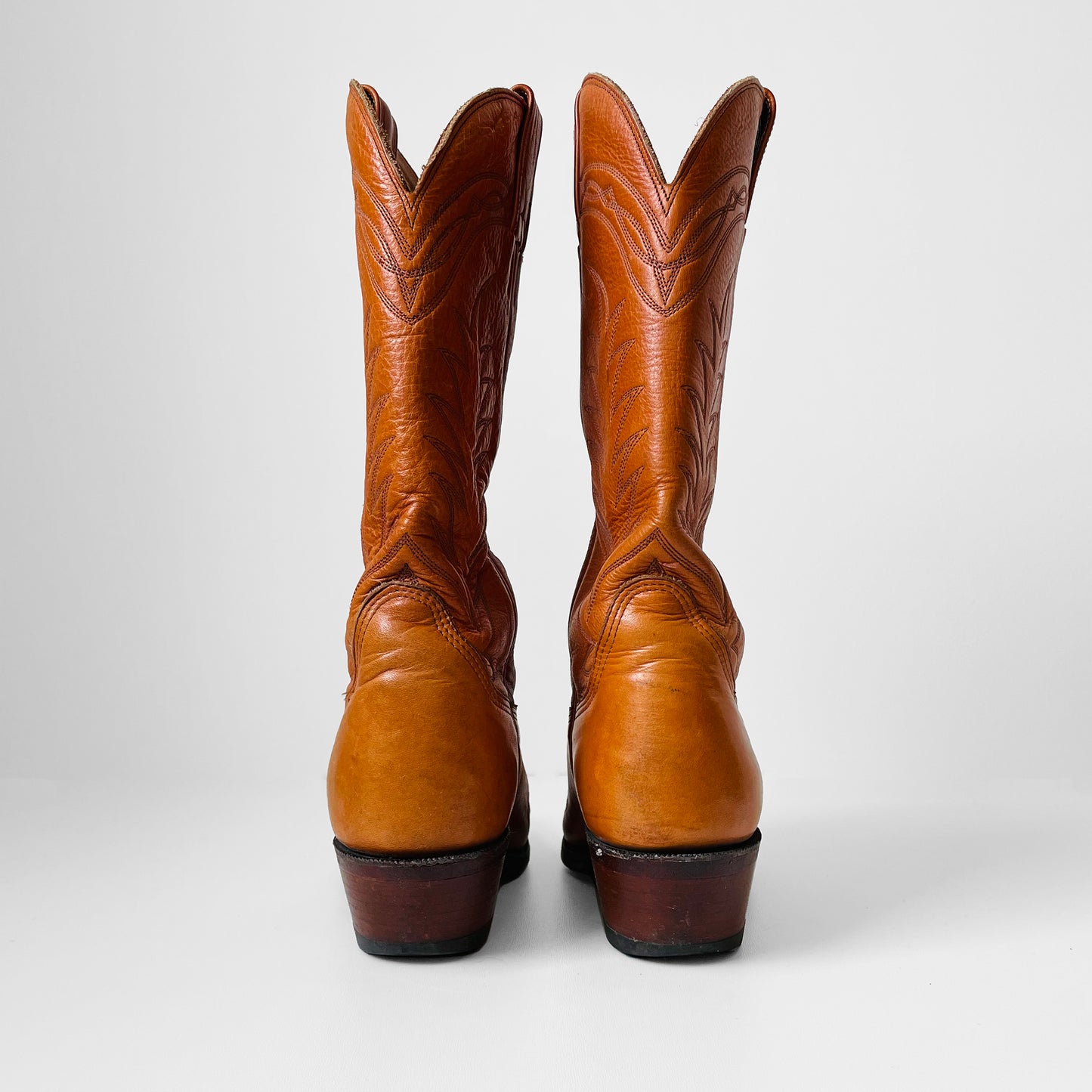 1970s Tobacco Tan Stitched Leather Western Boots - Sz. 7B