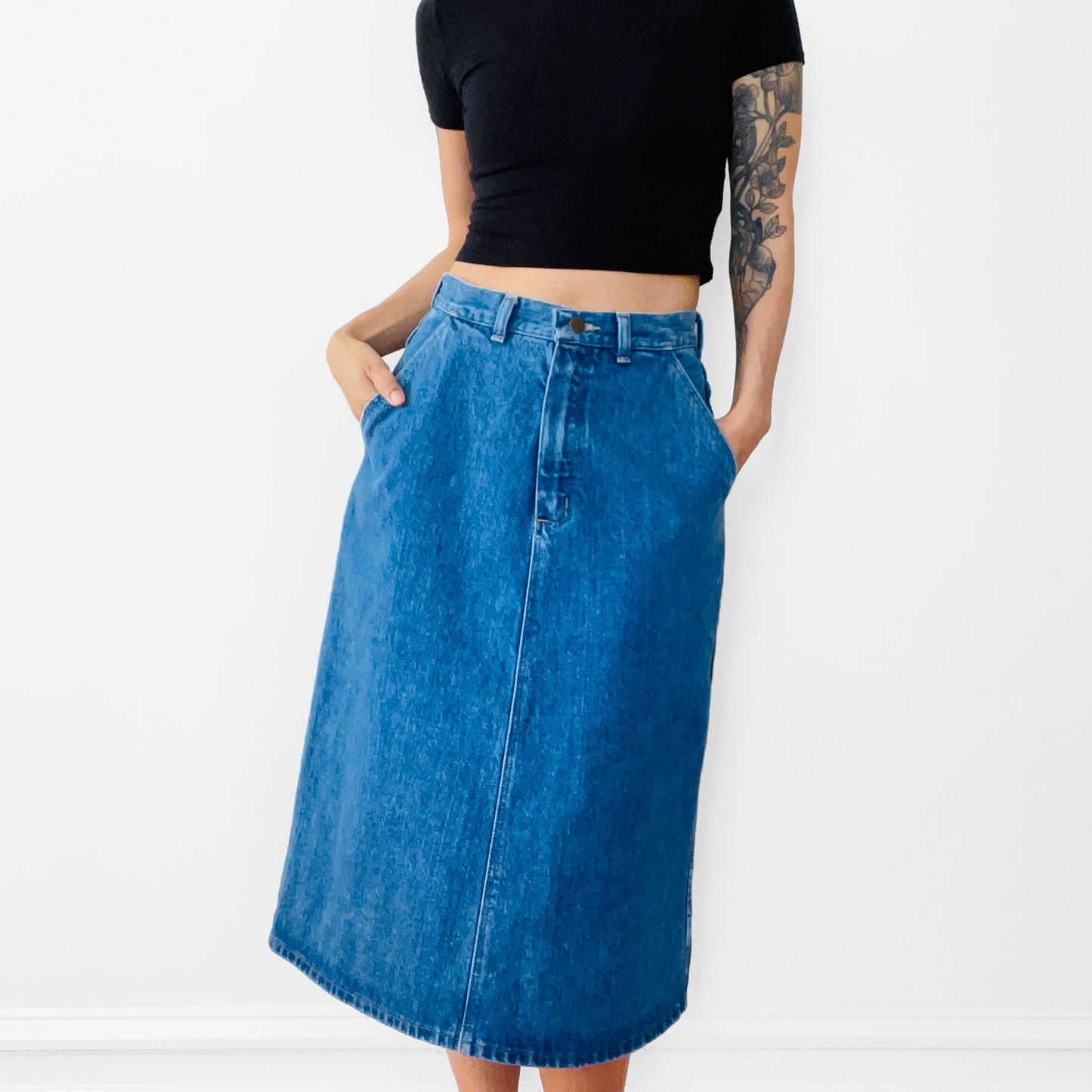 1970s WRANGLER High-Waisted Aline Denim Jean Skirt - Waist 27.5