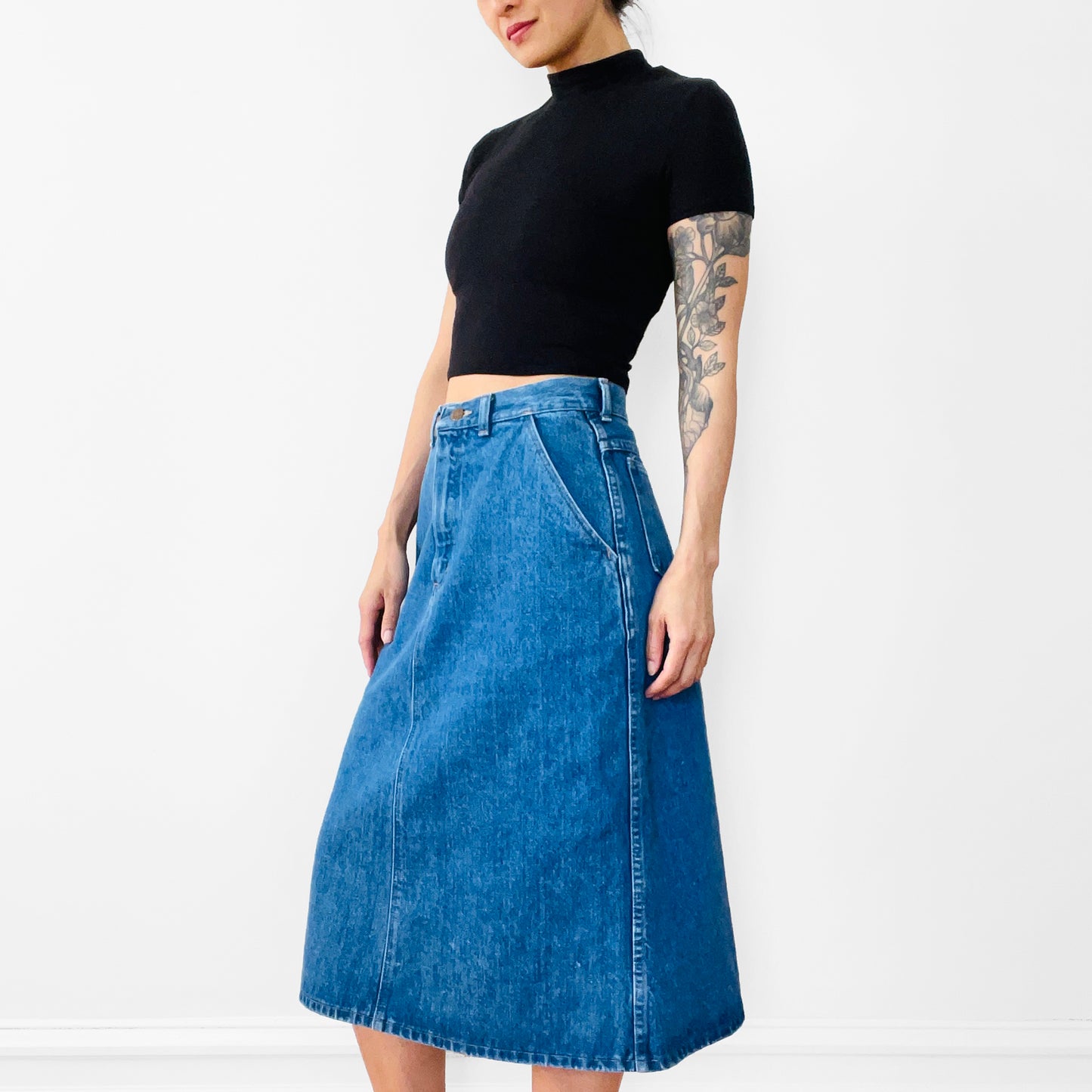 1970s WRANGLER High-Waisted Aline Denim Jean Skirt - Waist 27.5