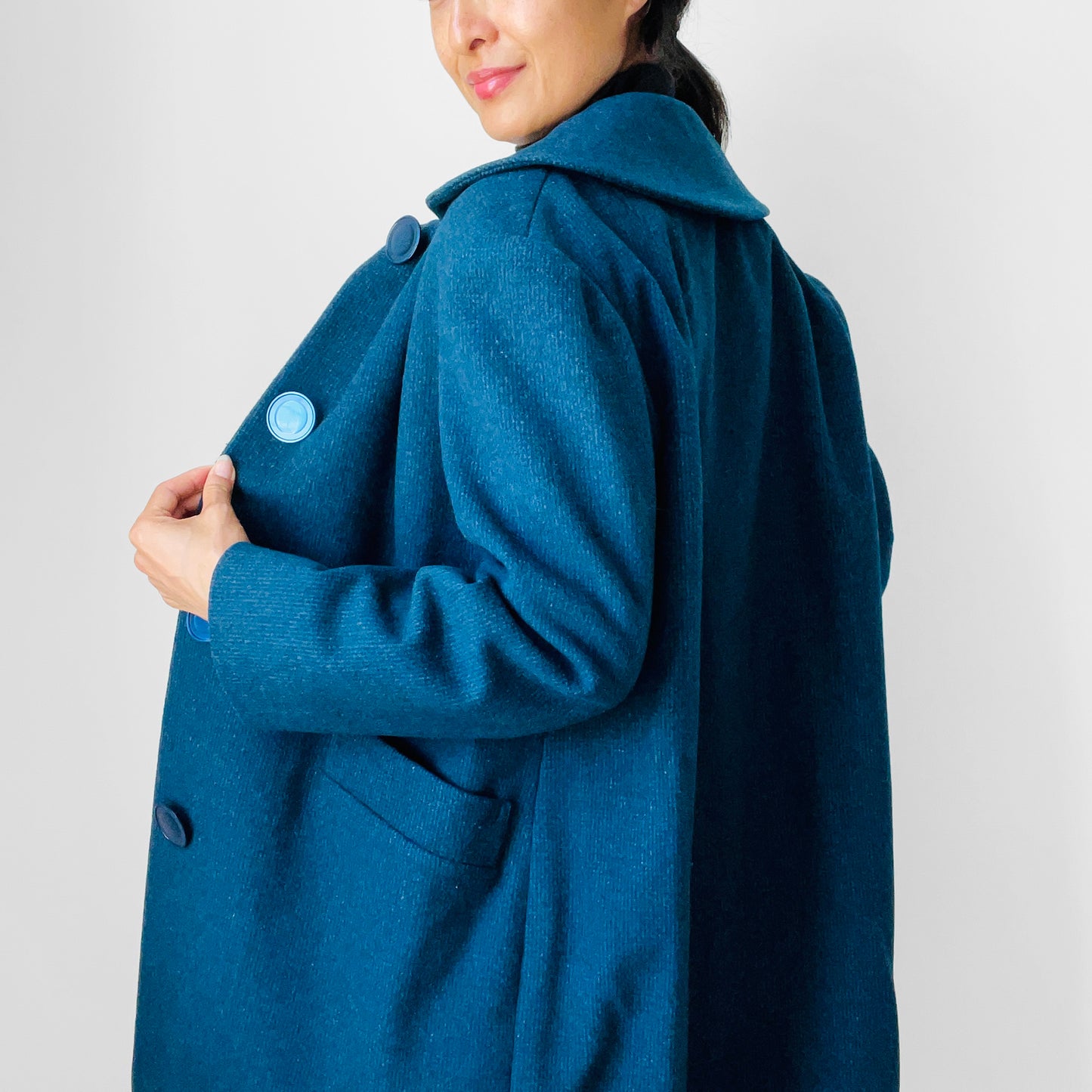 1960s Teal Wool Big Button Coat