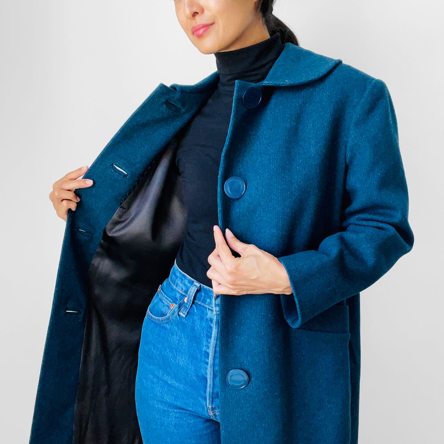 1960s Teal Wool Big Button Coat