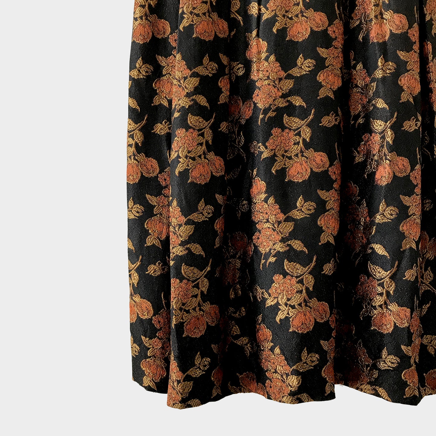 1960s Made in New Zealand Floral Patterned Black Rust Gold Knee-Length Evening-Dress Dress