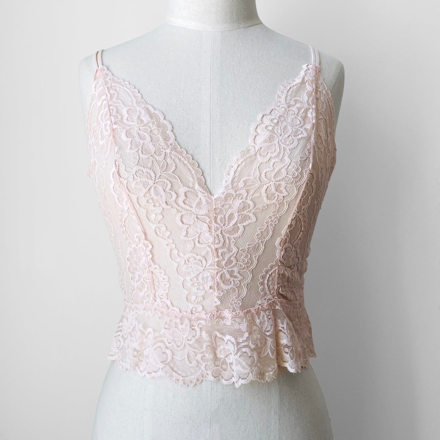 1970s Pink Lace V-Neck Cami - Sz. M