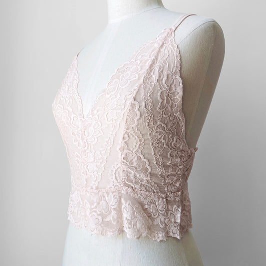 1970s Pink Lace V-Neck Cami - Sz. M