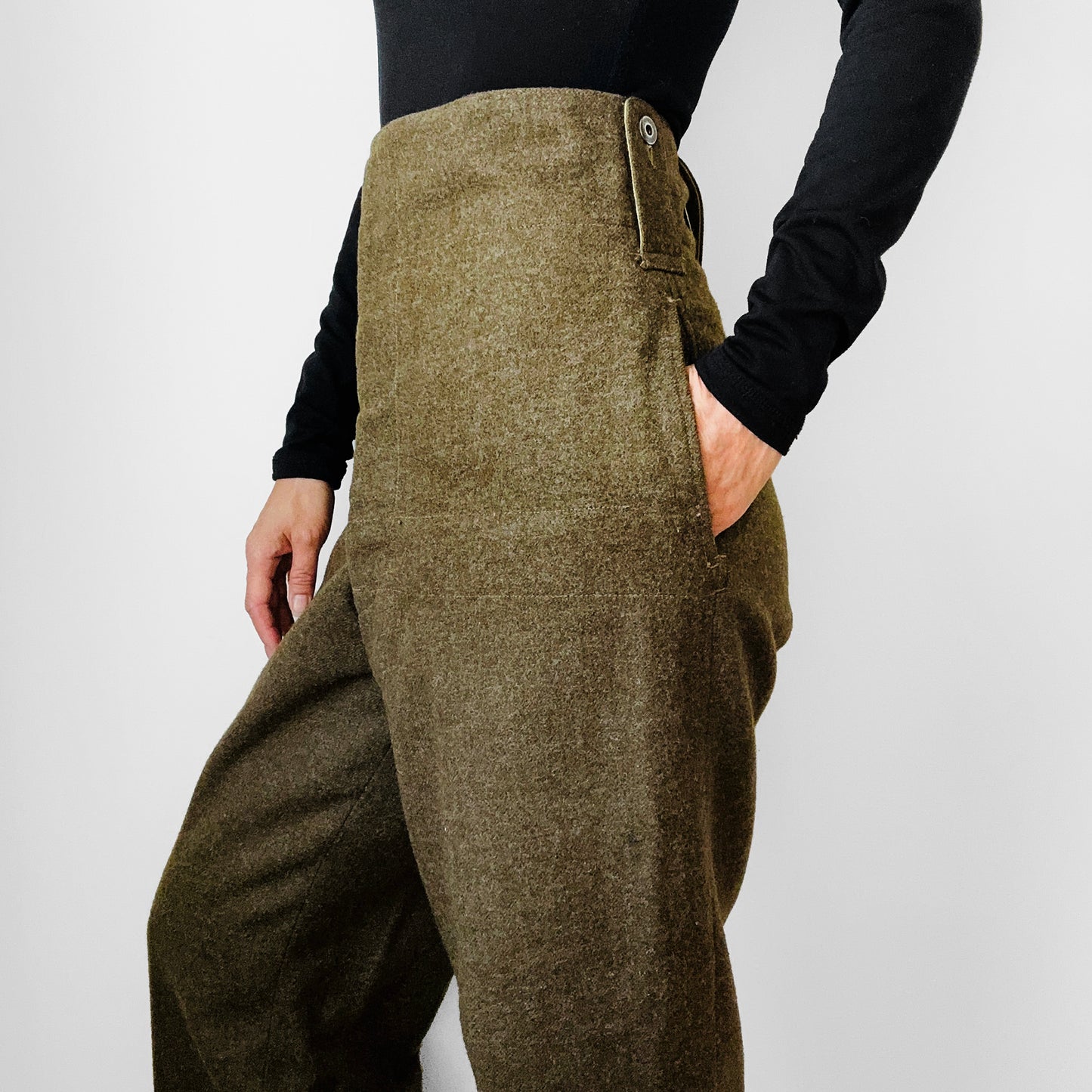 1950s Authentic Olive Green Maritime Pant Mfg. Co. Ltd. Wool High-Waisted Button Fly Military Trouser Pants - Sz.3 - 31/32