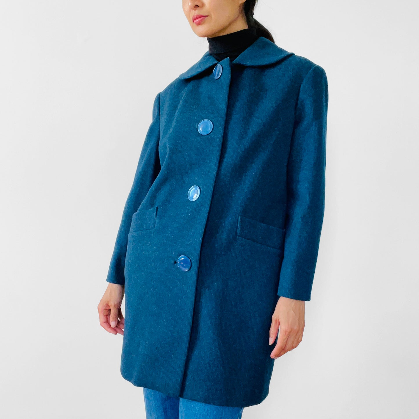 1960s Teal Wool Big Button Coat