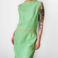 1960s Apple Green and Plaid Trimmed Wool Lined Sleeveless Drop Waist Shift Dress - Sz. S