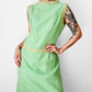 1960s Apple Green and Plaid Trimmed Wool Lined Sleeveless Drop Waist Shift Dress - Sz. S