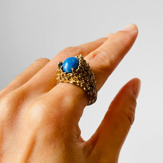 14kt Gold Plated Stamped Blue Eyed Cabochon Statement Ring