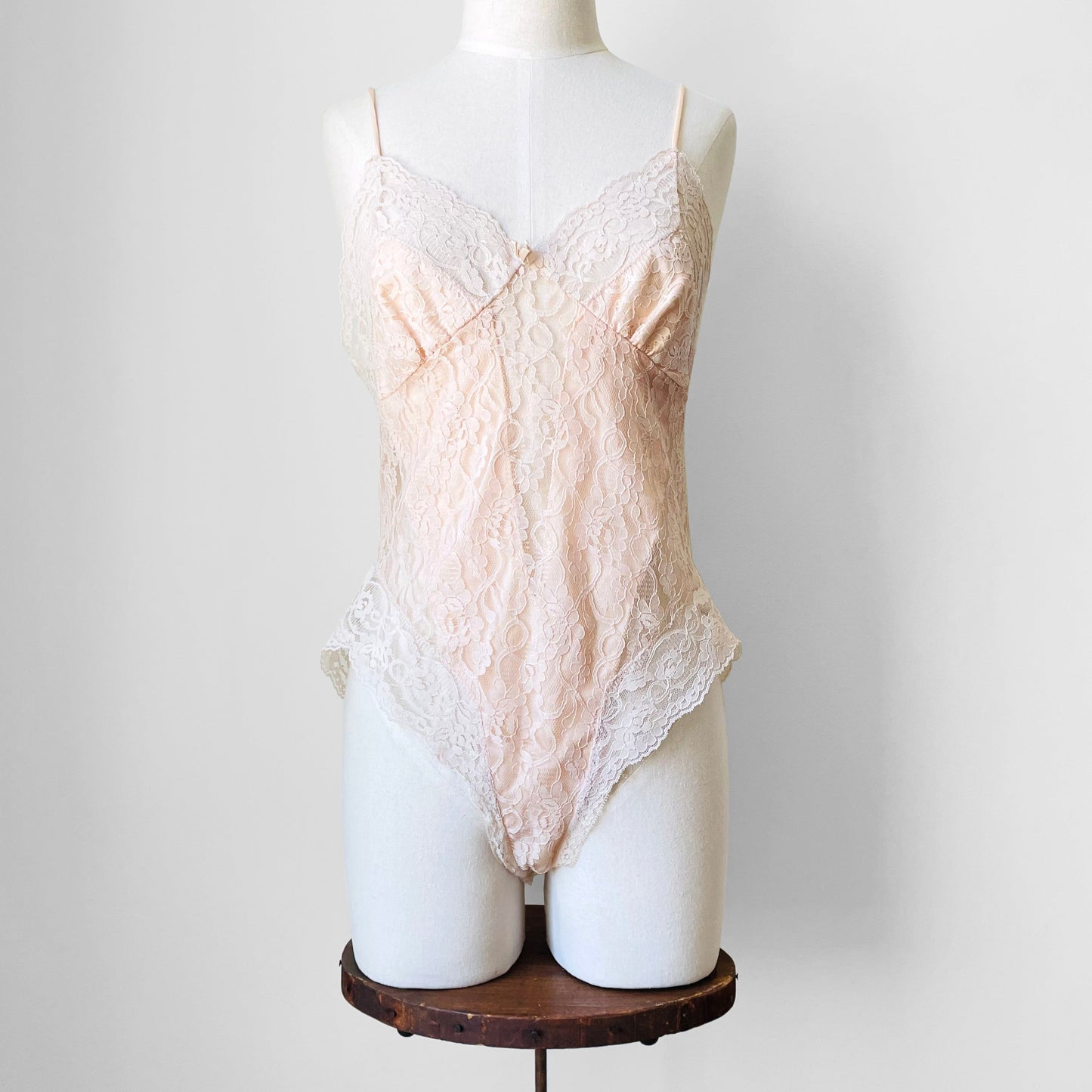 1970s Pink Lace One-Piece Bodysuit - Sz. S