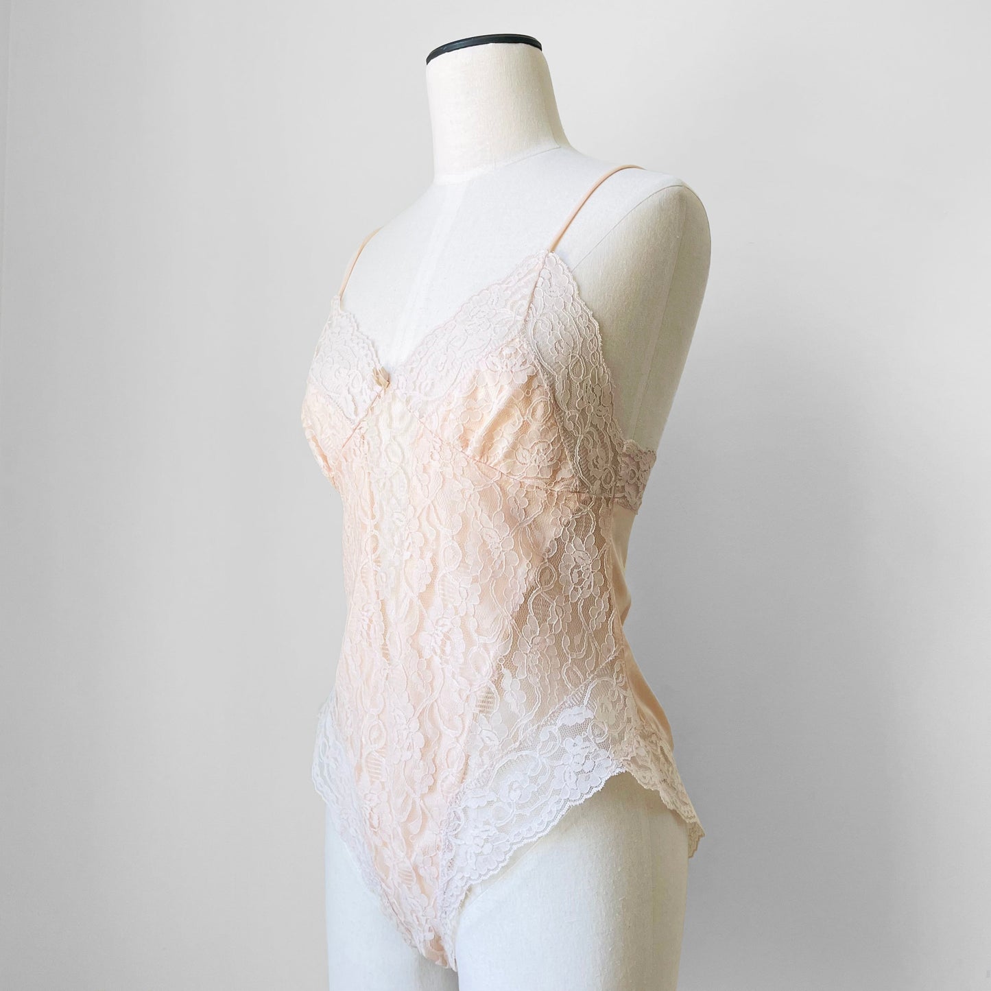 1970s Pink Lace One-Piece Bodysuit - Sz. S