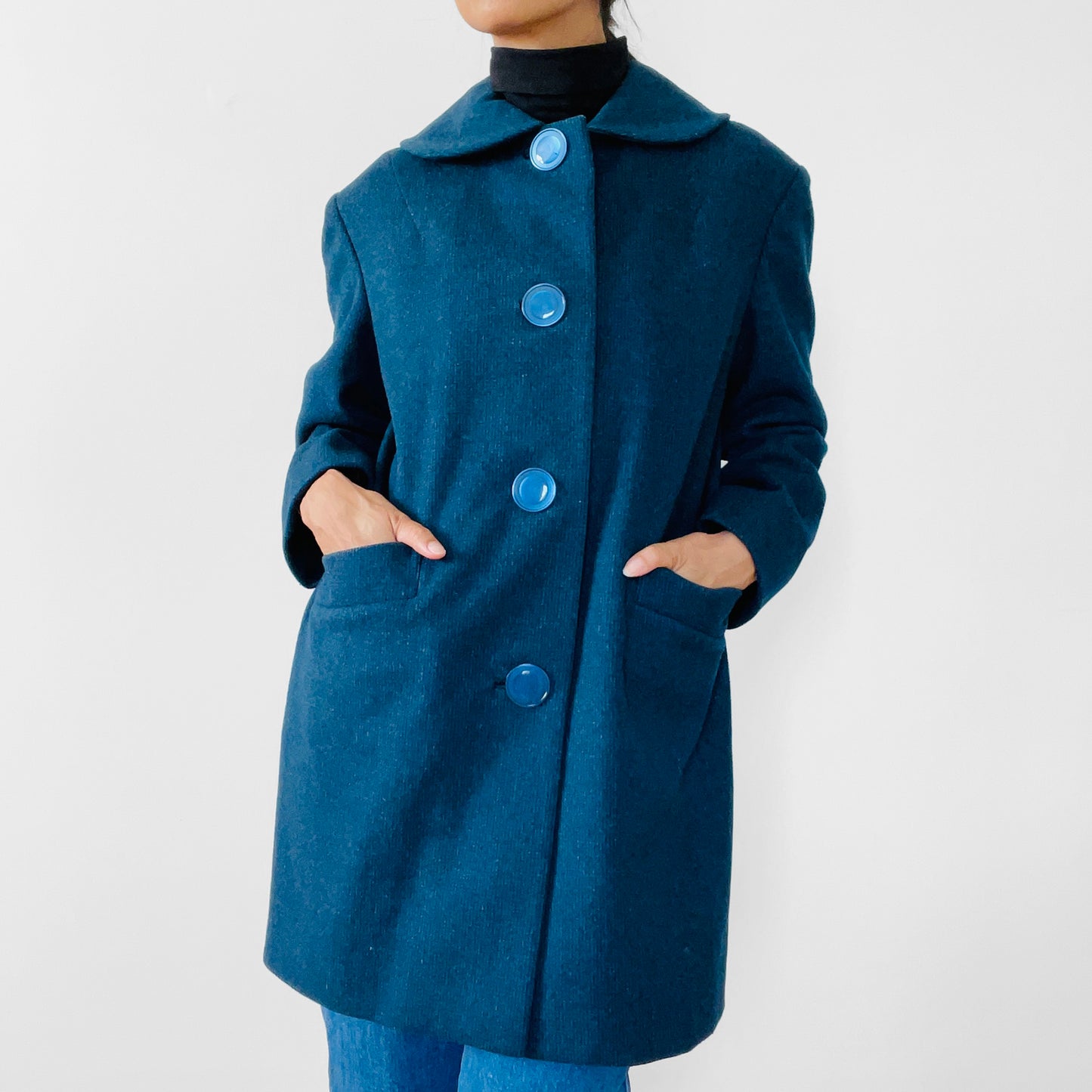 1960s Teal Wool Big Button Coat