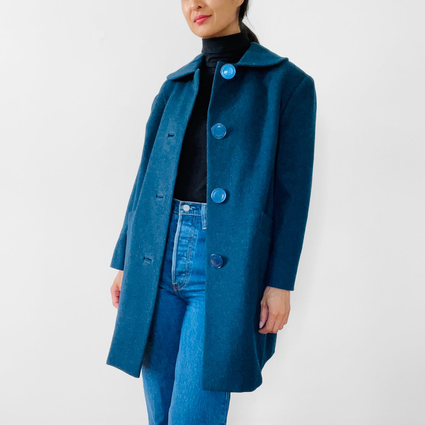 1960s Teal Wool Big Button Coat