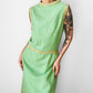 1960s Apple Green and Plaid Trimmed Wool Lined Sleeveless Drop Waist Shift Dress - Sz. S